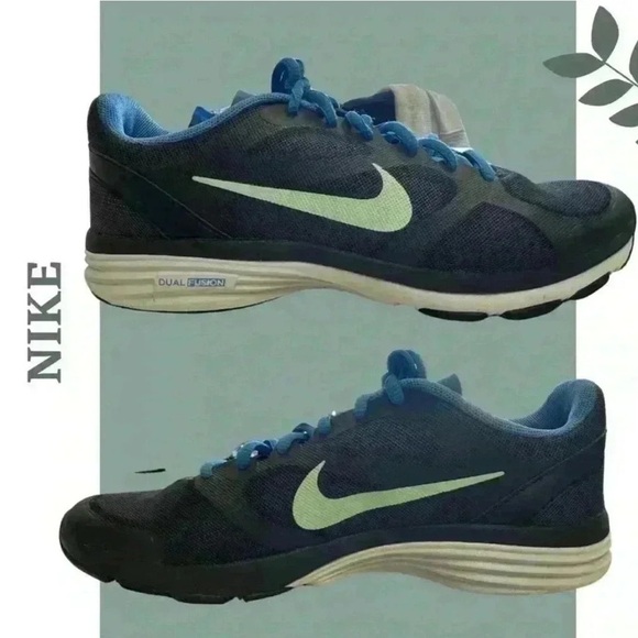 🛍️3/$40 Nike Dual Fusion Black Blue Running Athletic Shoes 443837-012 Size 8 - Picture 1 of 6